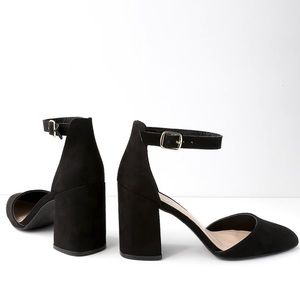 Lulus Black Suede Ankle Strap Heels